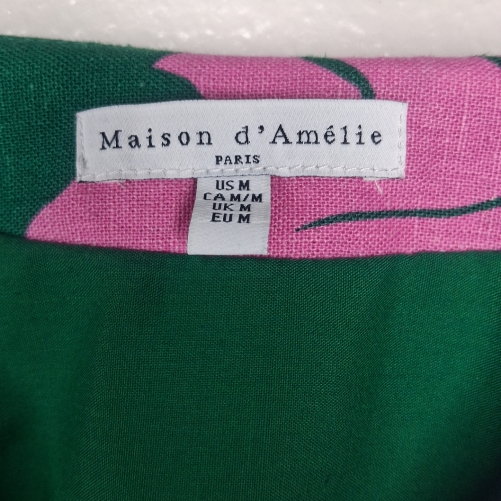 Maison d 'Amelie Paris Cropped Top Green & Pink Leaf Tropical Print M - Picture 4 of 16